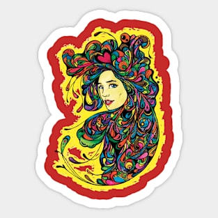 Doodle Girl Rainbow Sticker